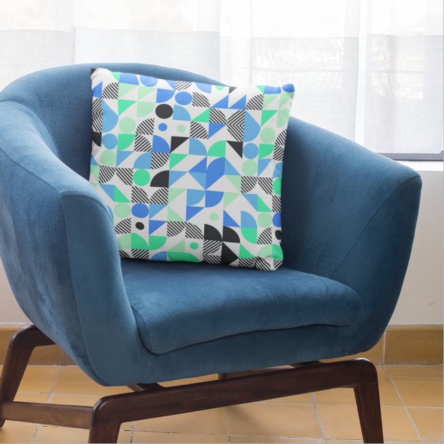 Modern Blue Mint Grönt Geometric Mönster Kudde (Skapare uppladdad)