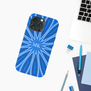 Modern Blue Monogram Blommigt Design Mönster