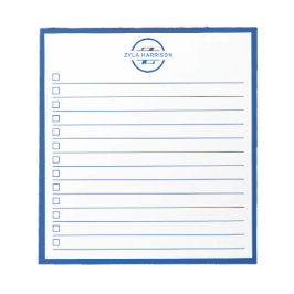 Modern Blue Monogram Name To Do List 5.5" x 6" Anteckningsblock