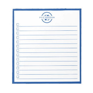 Modern Blue Monogram Name To Do List 5.5" x 6" Anteckningsblock