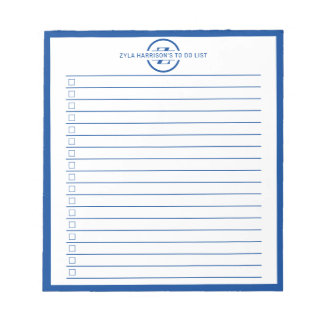 Modern Blue Monogram Name To Do List Anteckningsblock