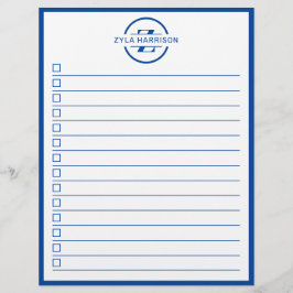 Modern Blue Monogram Name To Do List Reklamblad