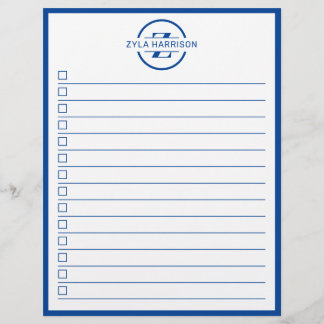 Modern Blue Monogram Name To Do List Reklamblad