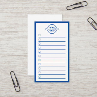 Modern Blue Monogram Name To Do List Visitkort