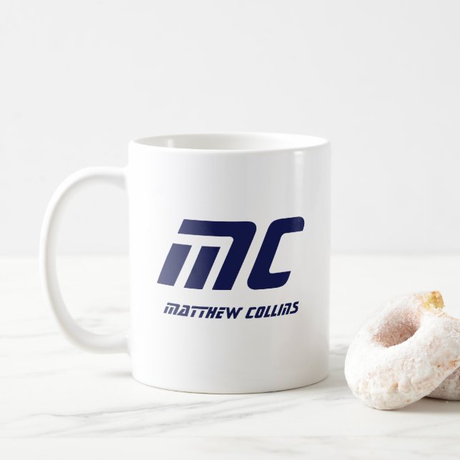 Modern Blue Monogram Namn, fetstil för honom Kaffemugg (Med munk)