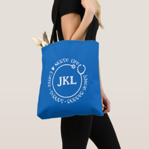 Modern Blue Monogrammed Stethoscope Tote Bag Tygkasse