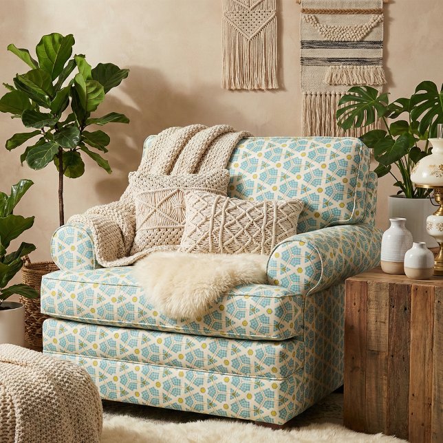 Modern Blue Mosaic Honeycomb Octagon Mönster Tyg (Skapare uppladdad)