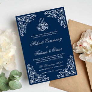 Modern Blue Muslim Islamic Henna Mehndi Ceremony Inbjudningar