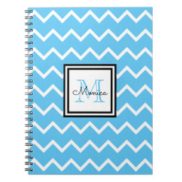 Modern Blue Namn Monogram Chevron Anteckningsbok