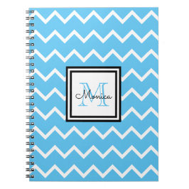 Modern Blue Namn Monogram Chevron Anteckningsbok