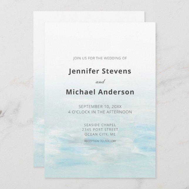 Modern Blue Nautical Watercolor Bröllop Inbjudningar (Fram/baksida)