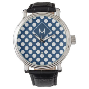 Modern Blue Navy White Monogrammed Armbandsur