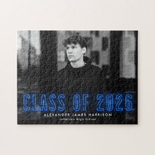 Modern Blue Neon Class of 2025 Studenten Photo Pussel