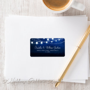 Modern Blue Night String Ljus Bröllop Adress Adressetikett