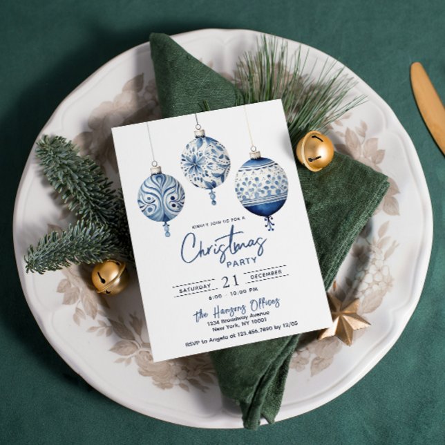 Modern Blue Nordic Stil Ornaments jul Party Inbjudningar (Skapare uppladdad)