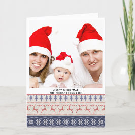 Modern Blue Nordic Sweater Flies Reindeer Mönster Helgkort