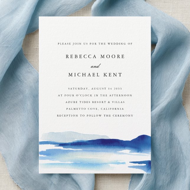 Modern Blue Ocean Watercolor Wedding Inbjudningar (Skapare uppladdad)