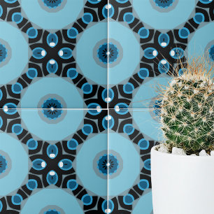 Modern Blue och Black Geometric Mönster Kakelplatta