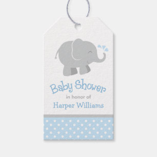 Modern Blue och Grått Elephant Boy Shower Presentetikett