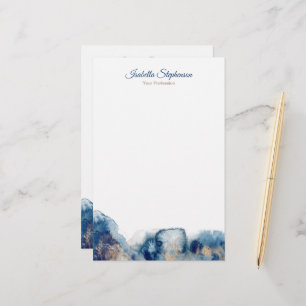 Modern Blue och Guld Watercolor Bläck personalize Brevpapper