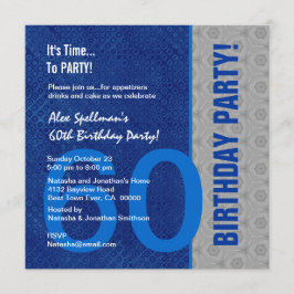 Modern Blue och Silver S303, 60:e födelsedagen Inbjudningar