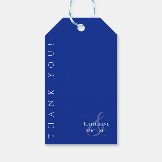 Modern Blue och White-Bröllop Tack.. Presentetikett (Framsidan)