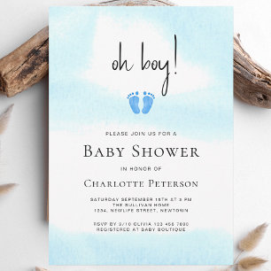 Modern Blue Oh Boy Baby Shower Inbjudningar