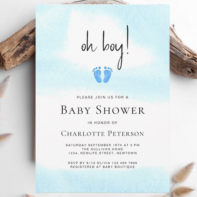 Modern Blue Oh Boy Baby Shower Inbjudningar (Skapare uppladdad)