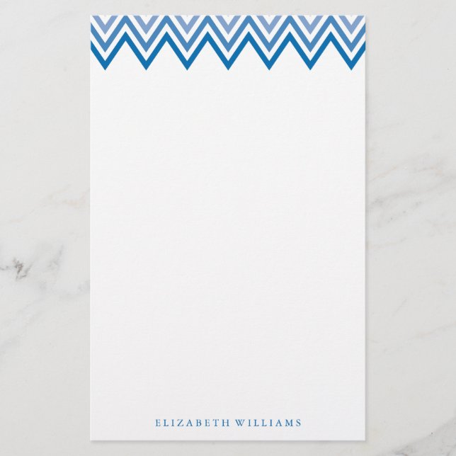 Modern Blue Ombre Chevrons Brevpapper (Framsida)