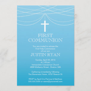 Modern Blue Ombre Garland Kor Boy Communion Inbjudningar