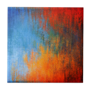 Modern Blue Orange Red Abstrakt Art Kakelplatta