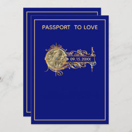 Modern Blue Passport Bröllop Inbjudningar