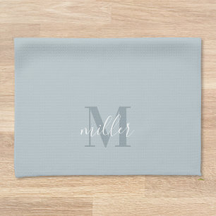 Modern Blue Personlig Family Namn Monogram Kökshandduk