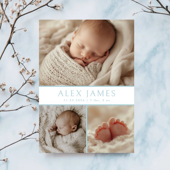 Modern Blue Photo Collage Baby Birth Meddelande (Skapare uppladdad)