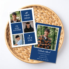Modern Blue Photo Graduation Party Invitation Inbjudningar