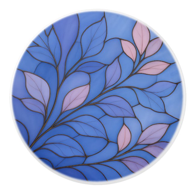 Modern Blue Pink Leaf Ceramic Pull Knopp (Framsidan)