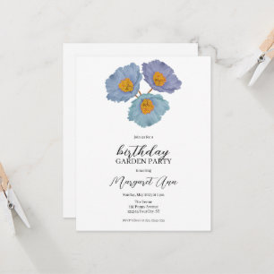 Modern Blue Poppy Blommigt Birthday Garden Party Inbjudningar