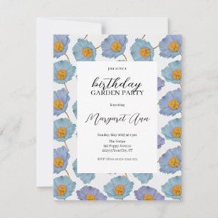 Modern Blue Poppy Blommigt Birthday Garden Party Inbjudningar