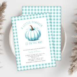 Modern Blue Pumpkin Gingham Play Boy Shower Inbjudningar