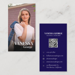 Modern Blue QR Code Anpassningsbar Photo Professio Visitkort