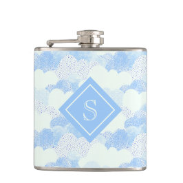 Modern Blue Rain Clouds Monogram Personlig Flas Fickplunta