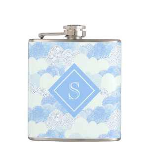 Modern Blue Rain Clouds Monogram Personlig Flas Fickplunta