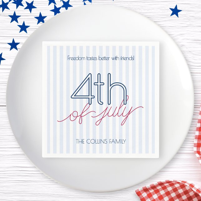 Modern Blue Rand 4:e juli, sommaren Party Pappersservett (Modern Blue Stripes 4th of July Summer Party Napkins)