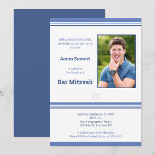 Modern Blue Rand Pub Mitzvah Fotoinbjudan Inbjudningar