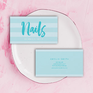 Modern Blue Rand Push Script Nagel Visitkort