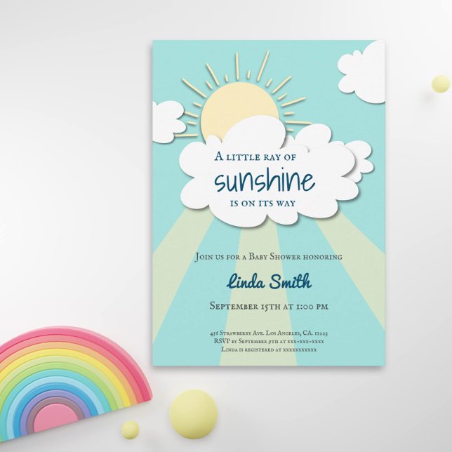 Modern Blue Ray of Sunshine Boy Shower Inbjudningar (Skapare uppladdad)