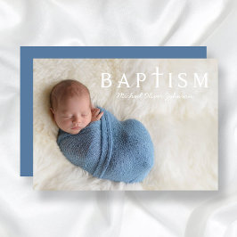 Modern Blue Religiösa Kor Photo Boy Baptism Inbjudningar