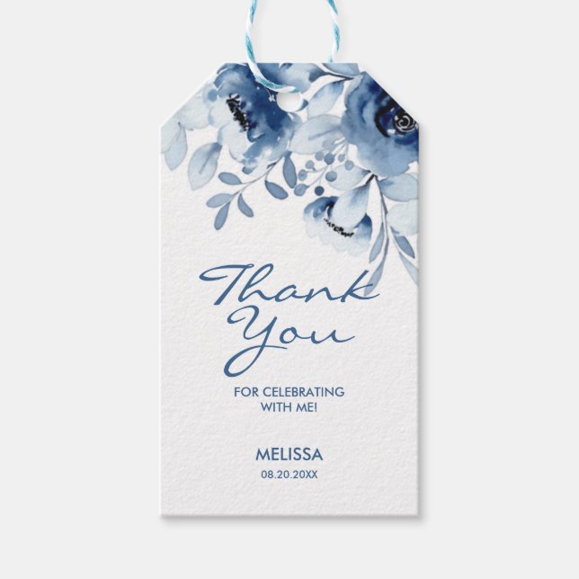 Modern Blue Ro Blommigt Greenery 60:e födelsedagen Presentetikett (Framsidan)