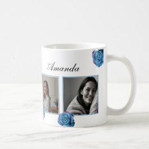 Modern Blue Ro Monogram Photo Collage Anpassningsb Kaffemugg