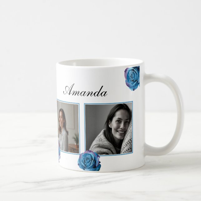 Modern Blue Ro Monogram Photo Collage Anpassningsb Kaffemugg (Höger)